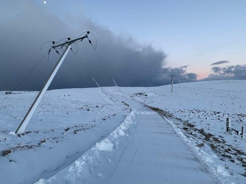 Power lines brought down by line icing in Shetland